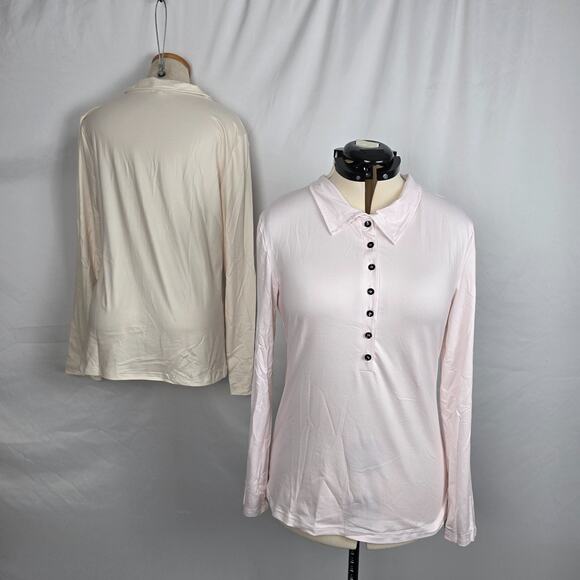 2 Unbranded Long Sleeve Tees Women's M Cream / Pink Half Button NWOT - Picture 5 of 16